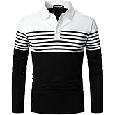 LUJENGEFA Mens Polo Shirts Long/Short Sleeve Striped Casual Slim Fit Golf Polo Contrast Color Summer Cotton T-Shirts