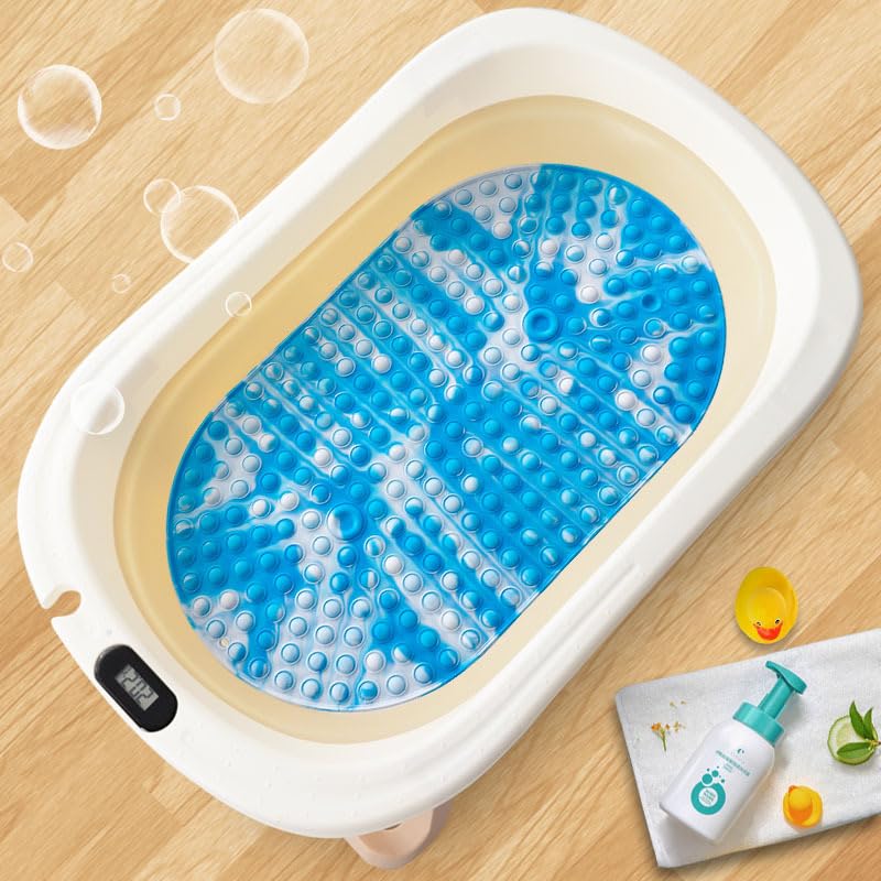 XIYUNTE Square Shower Mat Non Slip Anti Mould - 53x53cm Shower Mats for Inside Shower, Rubber Bath Mats for Bathroom, Shower Tray Mat Anti Slip Bath Mat with Suction Cups, Machine-Washable, Clear Blue