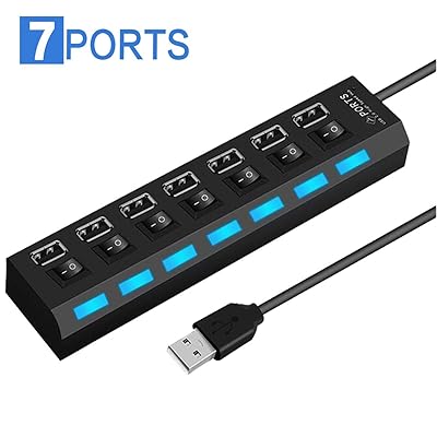 2019 Newest 7-Port USB 2.0 Hub with Individual Switches and LEDs 7 in 1 USB C Hub Ultra Slim Portable Data Hub Compatible with MacBook Pro, XPS More Type C Devices