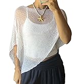 HAGZUL Mesh Poncho, Womens Sheer Poncho Shrug Bolero, Lightweight Summer Shrug Pullover Sweater(White)