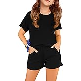 APWEQATA Girl Outfits Short Sleeve Tshirts and Shorts Summer Two Piece Sets Comfy Kids Clothing Size 120/130/140/150/160