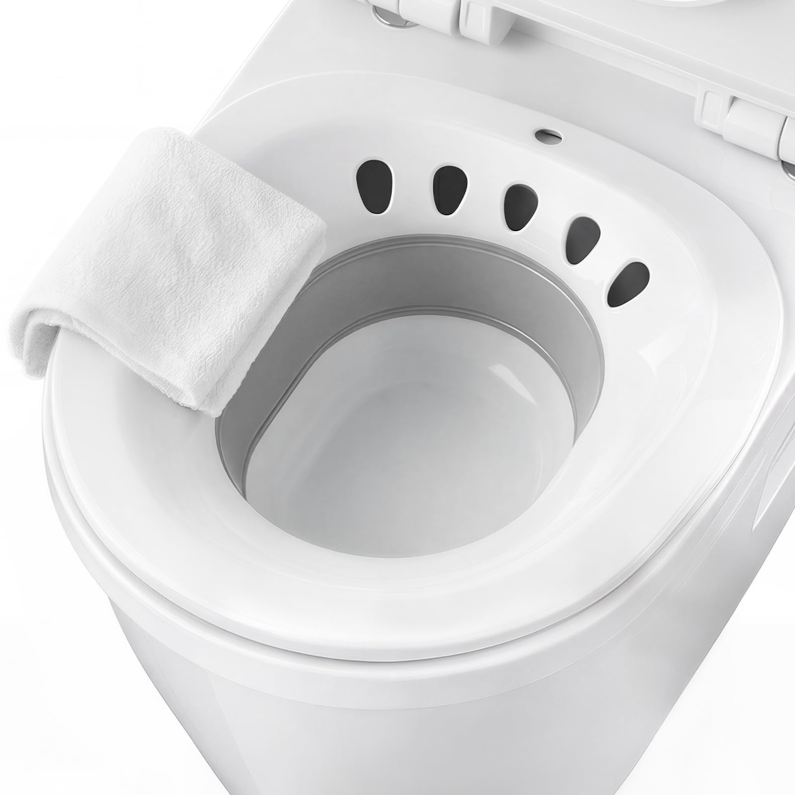 DEANIC Foldable Sitz Bath for Toilet Hemorrhoids Treatment and Post Partum Care, Yoni Steam Bath Seat for Pregnant Women, Bidet Bowl with 1 Towel (Grey)