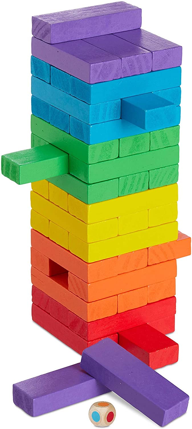 Colour Wobble Tower, Colourful Wooden Wobble Tower, Stacking Tower, Wooden Board Game, Classic Educational Toy, Building Blocks, Stacking Games, Classic Game for the Whole Family (48 Pieces, Random)