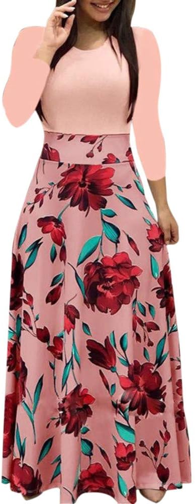 CakeLY Women's Summer Maxi Dress Floral Print Casual Long Dresses with Pockets