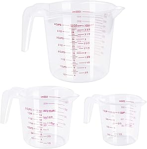 Plastic Measuring Cup Set of 3 BPA-free Stackable Heat-resistant with Angled Grip and Spout Cooking Baking Kitchen Utensil (4/2/1 Cup) (Plastic)