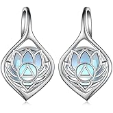 Daixiya Irish Celtic Earrings 925 Sterling Silver Moonstone Celtic Knot/Shamrock/Lotus/Rose/Sunflower/Filigree/Faith Crystal Leverback Earrings Ireland Jewelry Gifts for Women Mom