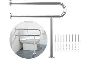 Toilet Support Rail 31.3X 31.5 Inch, Munzong Anti-Slip Satin Brushed Nickel Handicap Grab Bar for Bathroom, Stainless Steel Knurled Safety handrails with Leg for Elderly Disabled Pregnant-1.25’Tube