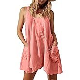 HUEOBIR Women Casual Dresses Sleeveless Crew Neck Backless Tunic Mini Dress Loose Flowy Tank Sundress with Pockets