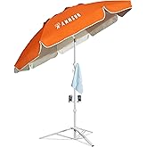 AMMSUN Shade Umbrella, Premium Portable Umbrella with Stand, 6.5ft Lightweight Free Standing Canopy for Sporting Games, Adjustable Instant Sun Protection and Easy to Carry, Orange