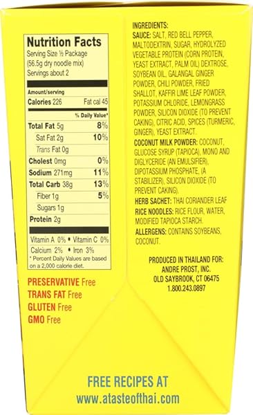 A TASTE OF THAI COCONUT GINGER NOODLES |HEAT & EAT INSTANT NOODLE | FLAVORED WITH AUTHENTIC THAI SAUCE -NON-GMO,GLUTEN FREE, TRANS FAT FREE- PERFECT SIDE FOR CHICKEN, FISH & MEAT ENTREES| 6 PACK (4OZ)