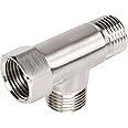 NearMoon Solid Brass G1/2" 3 Way Diverter Valve - Hose Fitting Tee, T Shape Adapter Connector for Angle Valve Hose, Bath Shower Arm, and Toilet Bidet Sprayer Faucet (Brushed Nickel)