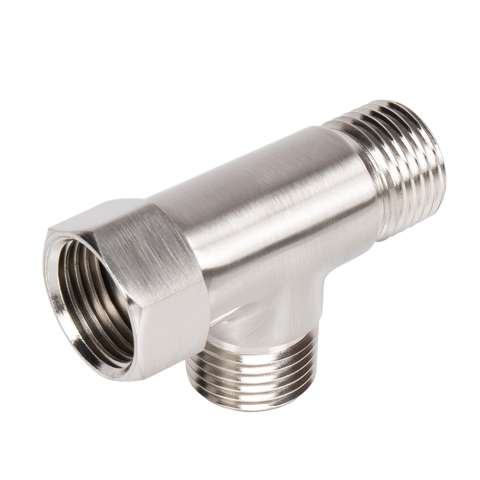 Photo 1 of NearMoon Solid Brass G1/2" 3 Way Diverter Valve - Hose Fitting Tee, T Shape Adapter Connector for Angle Valve Hose, Bath Shower Arm, and Toilet Bidet Sprayer Faucet (Brushed Nickel)