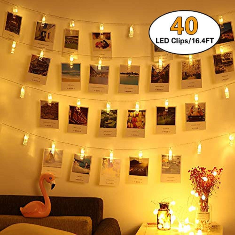 Mumu Sugar Waterproof LED Photo String Lights 40 Photo Clips Battery Powered Fairy Twinkle Lights, Wedding Party Christmas Home Decor Lights for Hanging Photos, Cards and Artwork (16.4 Ft, Warm White)