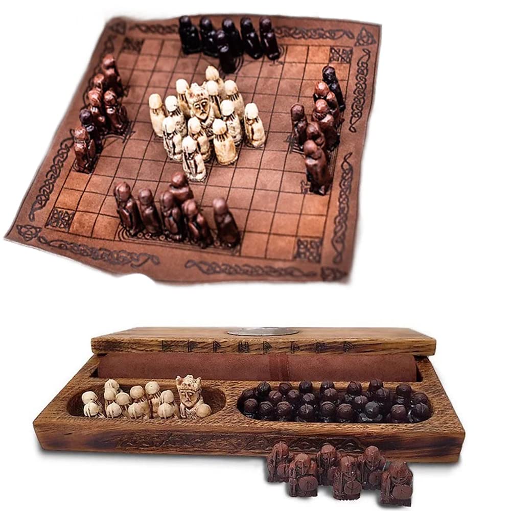 CHEYLIZI Medieval Chess Set - Viking Chess Set, Wooden Viking Chess Pieces Hnefatafl Viking Chess Set for Adult/Children, Chessboard: 22 x 22 cm, Brown