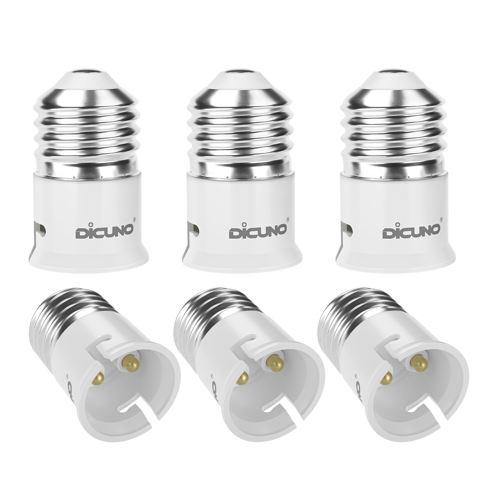 DiCUNO E27 to B22 Socket Converter - Screw to Bayonet Adapter (ES to BC) for LED, Incandescent and CFL Bulbs (6 Pack)