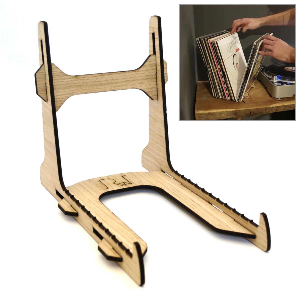 Rewind Designs Vinyl Record Storage and Display Stand for 25-40 Records, Oak veneer