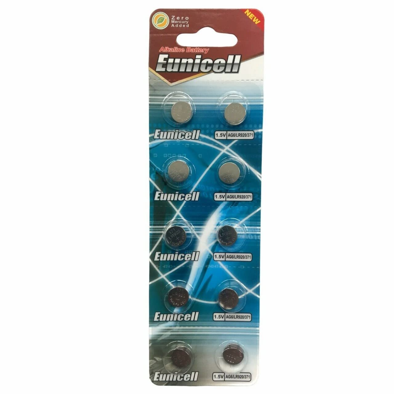 10 x Eunicell AG6 1.5v Alkaline Button Cell Batteries G6 LR69 LR921 SR921W 370 371