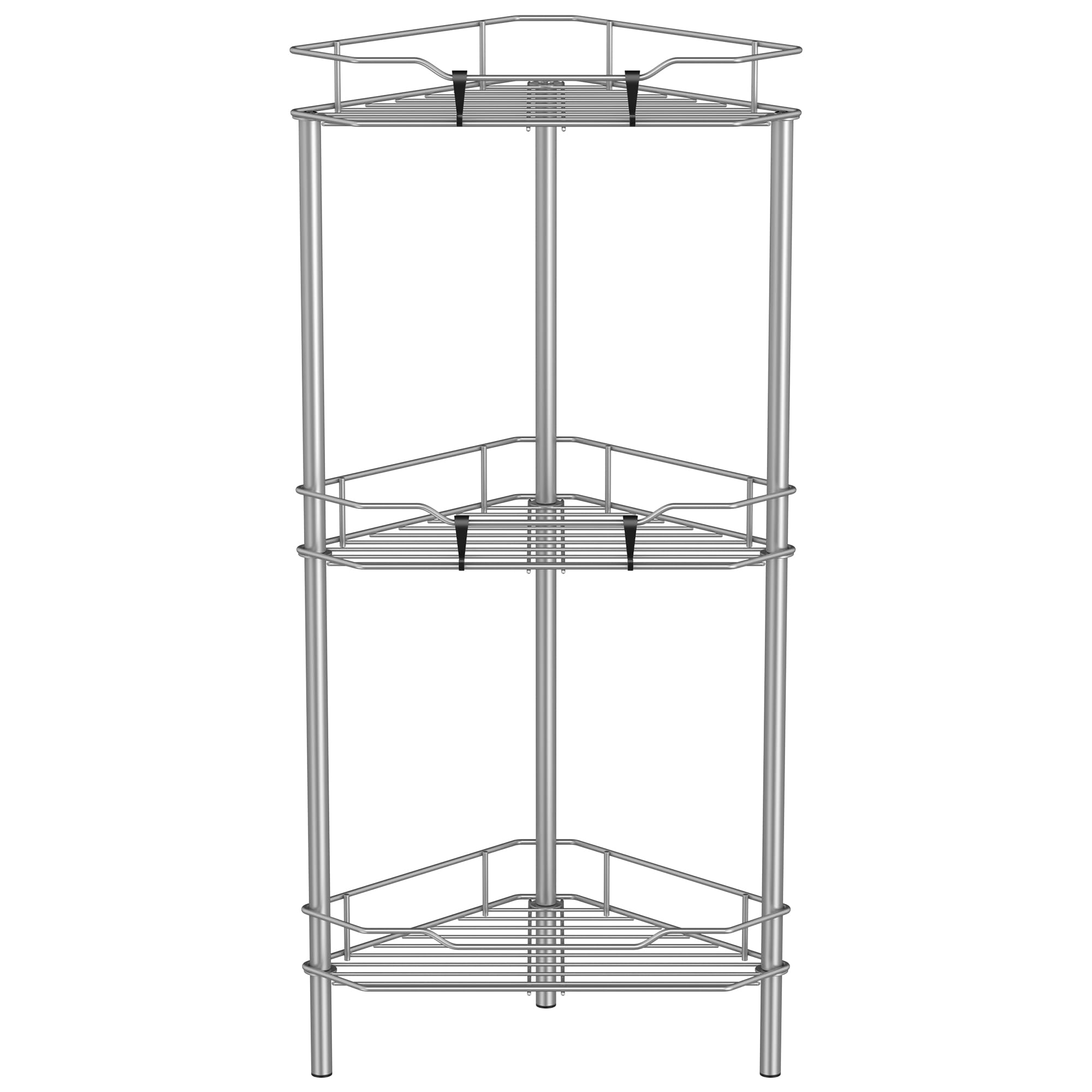 Photo 1 of HuggieGems 3 Tier Floor Standing Corner Shower Caddy Organizer Shelf with Hooks, Bathroom Shelves Stand Rack, Gray