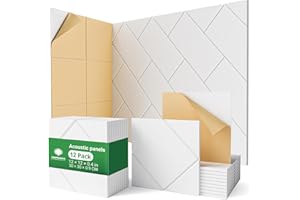 12 Pack Acoustic Wall Panels, 12" x 12" x 0.4" Decorative Sound Absorbing Panels for Ceilings, Doors, Self-Adhesive Peel & St
