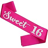 FSJJLLU Sweet 16 Sash for Girls,16th Birthday Sash Hot Pink with Silver Glitter Letters Birthday Decorations 16th Birthday Party Gifts Birthday Party Supplies for Girls