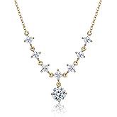 Moissanite Necklace for Women, 1CT Lab Created Diamond Necklace Pendant, 18K White Gold Plated 925 Sterling Silver Necklace, Gifts for Women Wife Mom Jewelry, 18+2inch