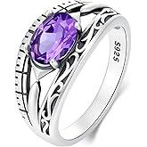 Plesitep Natural Amethyst Rings for Women Vintage Healing Crystal S925 Sterling Silver Oval Gemstone Birthstone Jewelry for Mom Girlfriend Her in Size