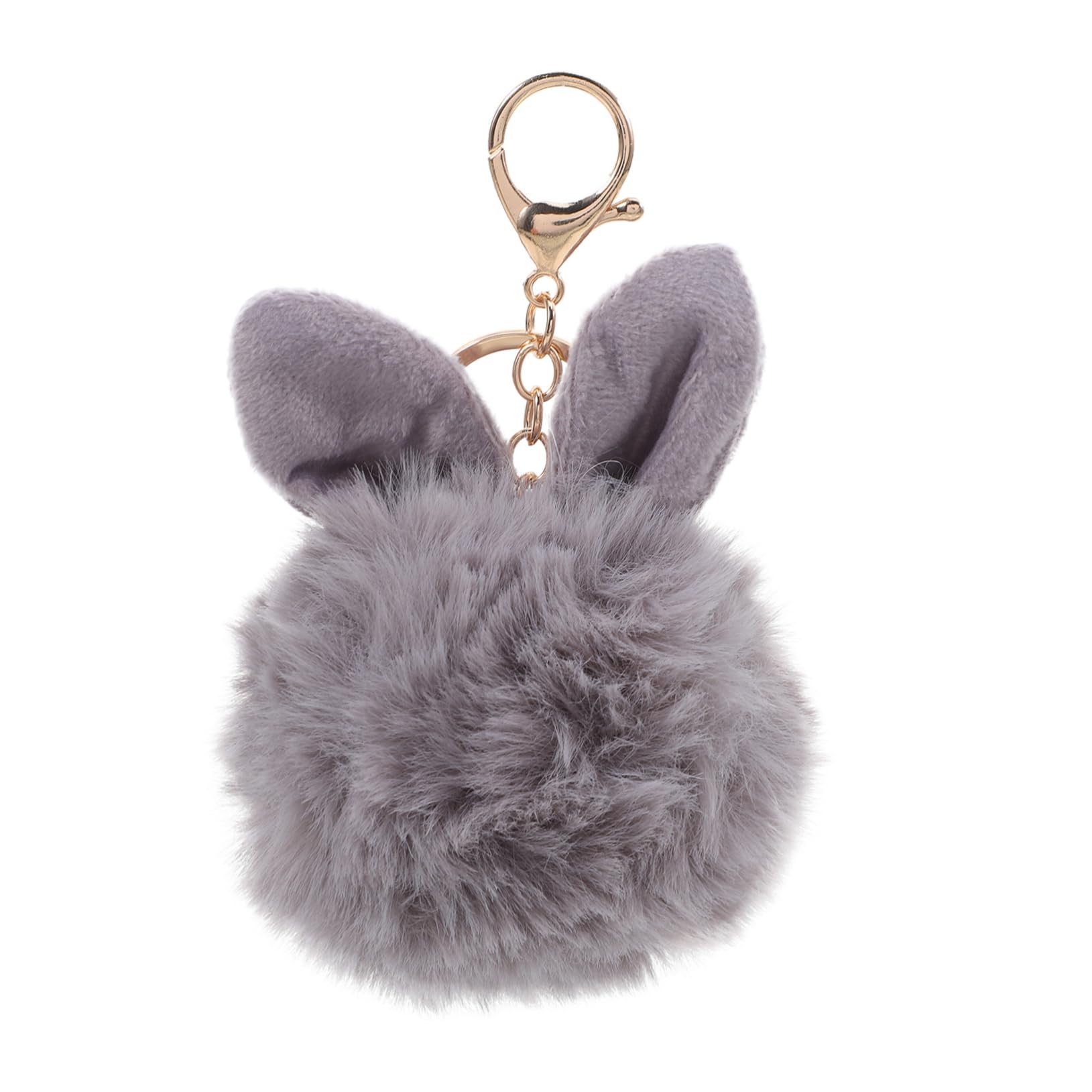 TOYMYTOY Cute Pom Pom Fur Ball Keychain Rabbit Ear Keyring Bag Charm Decoration (Gray)