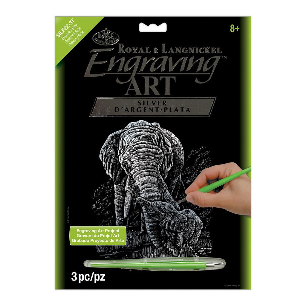 Royal & Langnickel Silver Engraving Art A4 Size Elephant and Baby Designed Painting Set