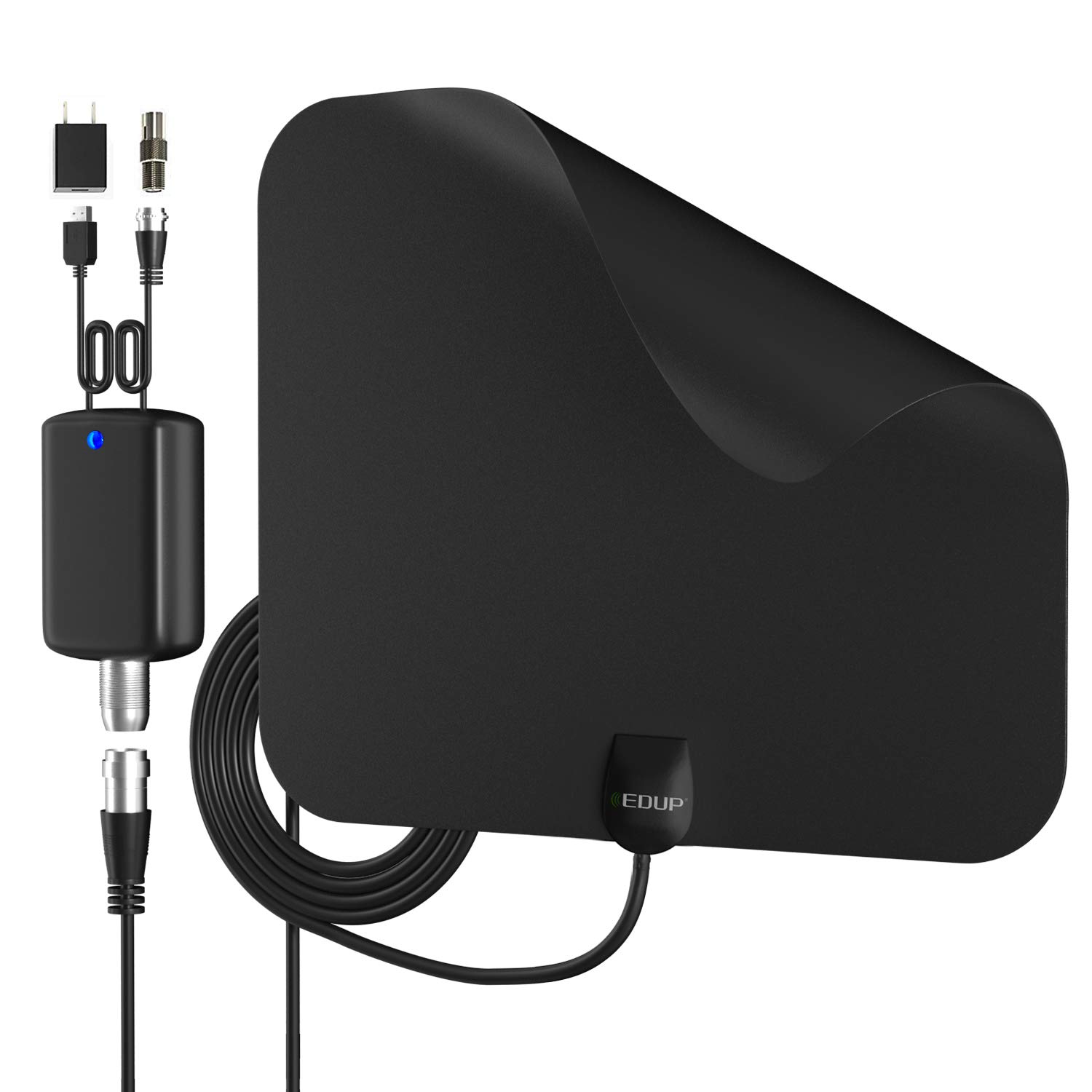 EDUP EP-5101 HD Digital TV Antenna Long 65-80 Miles Range - Support 4K 1080P & All Older TV\'s Indoor Powerful HDTV Amplifier Signal Booster-10ft Coax Cable