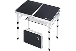 Sportneer Small Folding Table 2ft, 4 Adjustable Height Folding Camping Table with Mesh Layer Lightweight Portable Folding Cam