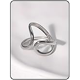 Chunky Rings For Women, Gold Silver Thumb Ring Asymmetrical Wavy Curve Ring Adjustable Non Tarnish Dainty Stainless Steel New Year Anniversary Birthday Jewelry Gift
