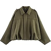 CUFEZN Women's Faux Suede Bomber Jacket Oversized Streetwear Casual Lapel Long Sleeve Motorcycle Jacket