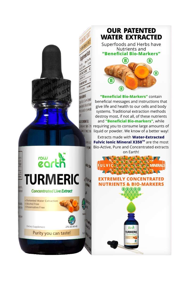 Raw Earth Live Turmeric Root Extract - Organic Ingredients - Alcohol Free - BioActive Curcumin Liquid Drops - Patented Process with Fulvic Mineral Transport System