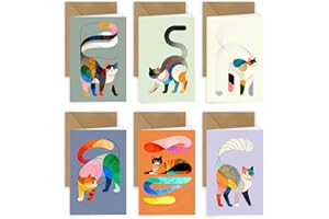 Shalve 6 Rainbow Cat Greeting Cards with Envelopes Cute Watercolor Cat Greeting Cards Blank Inside Bulk Note Card Set for Bir