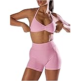 SHENHE Women's Halter Sports Bra Open Back Padded Backless Workout High Support Sports Bras