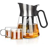 ZENS Design Glass Teapot with Infuser with 2 Cups, 23oz Small Loose Leaf Steeper Pot with Stainless Steel Spout for Hot Tea Diffusers, Oval Handle Clear Tea Infusers Pot for Tea Lovers Gifts