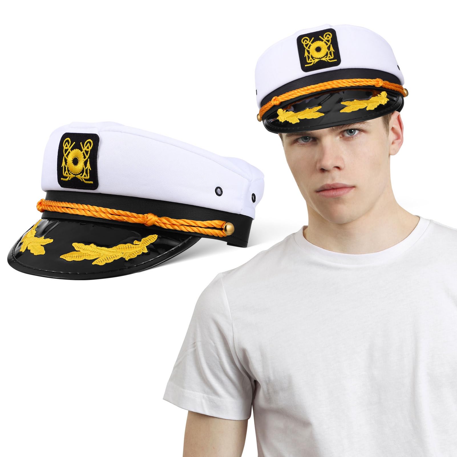 Didiseaon Captain Hat: Adjustable Sailor Hat Adult Yacht Captain Cap Captains Costume Men Party Attire Women Marine Accessory White Navy Cap for Halloween Cosplay