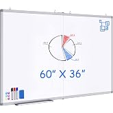 White Board Dry Erase 60x36, Maxtek Large Magnetic Whiteboard Wall Mounted | 5'x3' Foldable Aluminum Presentation Wall-Mounted Marker Board with a Long Pen Tray for School, Classroom, Office, and Home