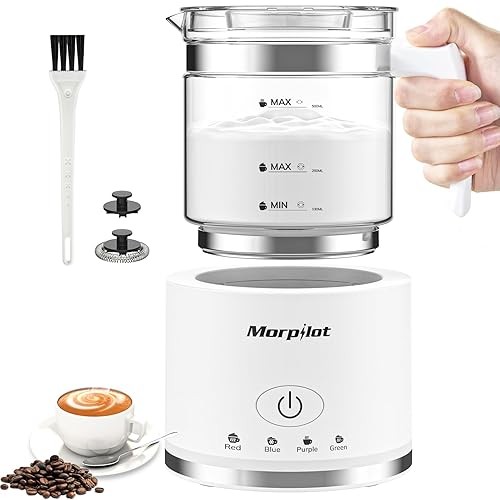 Electric Milk Frother and Steamer, 16.9oz/500ml Milk Steamer and Frother for Latte, Dishwasher Safe, BPA Free, 4 Functions, Enjoy Perfect Milk Froth in 2 Min - White