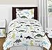 Sweet Jojo Designs Blue and Green Modern Dinosaur Childrens Kids Bathroom Fabric Bath Shower Curtain
