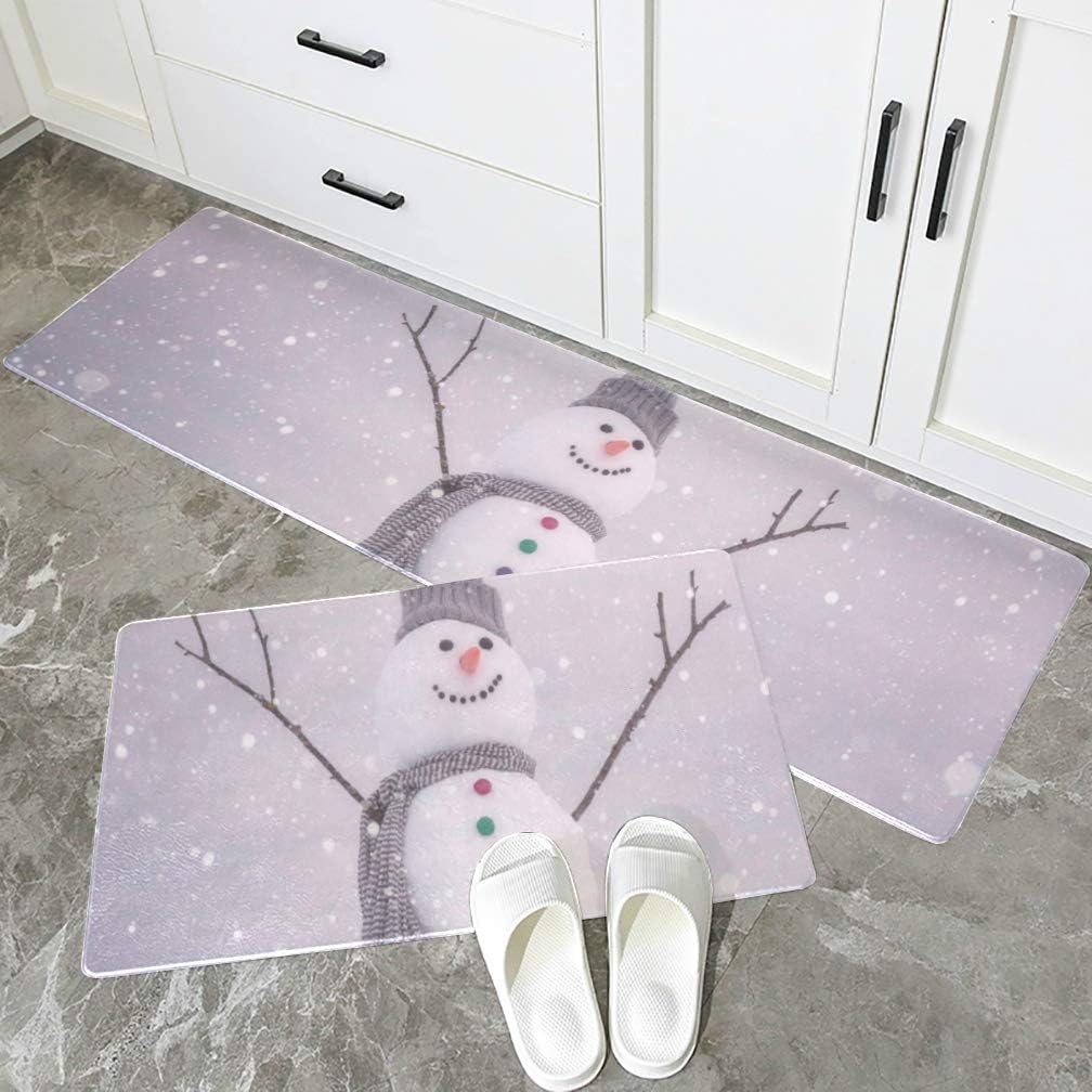 Set of 2 Pieces Kitchen Floor Rugs Favorite Snow White Snowman NonSlip Non Slip