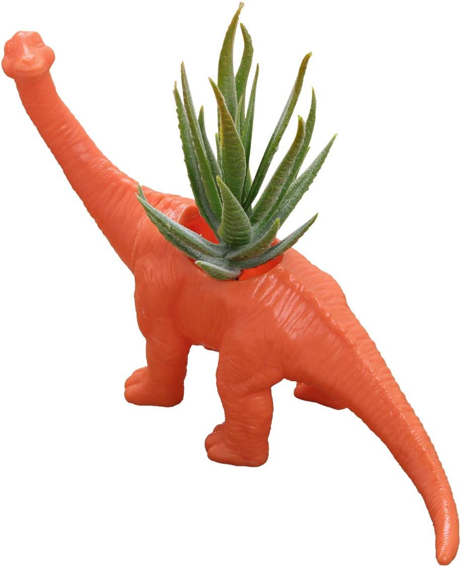 TiaoBug Cute Animal Bonsai Pot Flower Pot Plant Vase Gardening Planter with Drain Hole for Home Office Desktop Decoration Orange Brachiosaurus