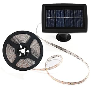 Solar Strip Lights, BESWILL 16.4 feet LED Flexible and Cuttable Solar String Lights, Waterproof IP 65, 2 Modes, Auto ON/Off Light Strips for Indoor Outdoor Lighting and Decoration(Warm White)