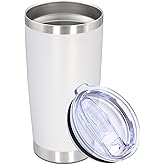 AUWBON 20oz Tumbler Stainless Steel Tumbler Cup with Lid Vacuum Insulated Double Wall Travel Mug, Durable Powder Coated Travel Coffee Tumbler Mug for Hot & Cold Drinks, White,1 Pack