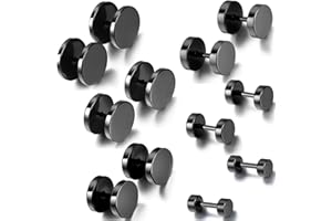 Aroncent 12PCS 6 Pairs 4-14mm Stainless Steel Black Tapers Cheater Faux Fake Ear Plugs Gauges Stud Earrings Set