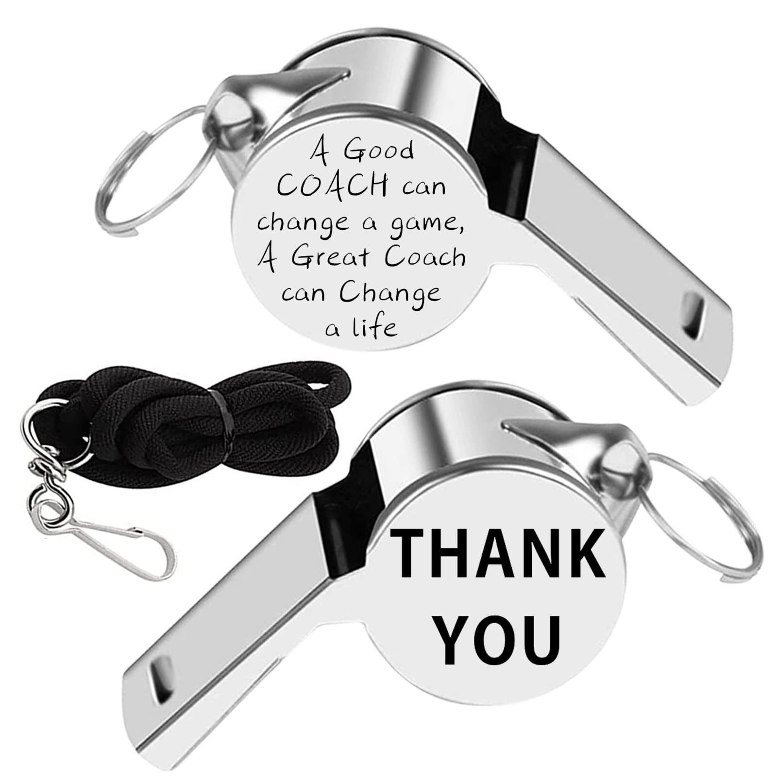 FAADBUK Coach Whistles Two Sides A Good Coach Can Change a Game A Great Coach Can Change a Life Whistles with Lanyard Thank You Gift for Coaches Referees Officials (Coach Change Whistles)