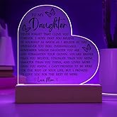 To My Daughter "I Love You Forever" Acrylic Heart Plaque, Heart-shape Plaque Sentimental Gift, Ideal Gift for Birthday Graduation Christmas, Meaningful Keepsake from Mom, Beloved Daughter Love Plaque Gift (LED Heart Acrylic)