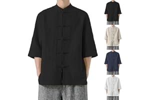 Men's Cotton Linen Kung Fu Shirt Chinese Traditional Tang Suit Tai Chi Blouse Long Sleeve Jacket Coats