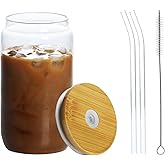 XCENUNTY glass 16 ounces (approximately 453.6 grams), 1 glass with lid and straw - coffee cup, water, beer, cute tea, gift -1 cleaning brush, 2 straw