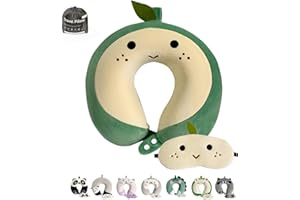 Gluck Plants Kids Travel Neck Pillow,Cute Animal Memory Foam Travel Pillow with Eye Mask,Boys & Girls Neck Support Pillow for Airplane, Train, Car, Bus, Home Use